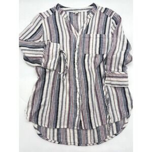 EST. 1946‎ Women's Striped Button Down Blouse Top Linen Boho Career Casual L